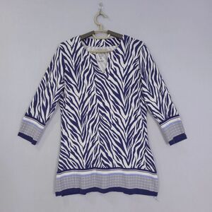 Coolibar Top Womens X-Small St Lucia UPF 50+ Tunic Blue White 3/4 Sleeve XS